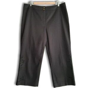 LAURA / Floral Eyelet Embroidery Capri Crop Cottagecore Dress Pants Black Sz 16